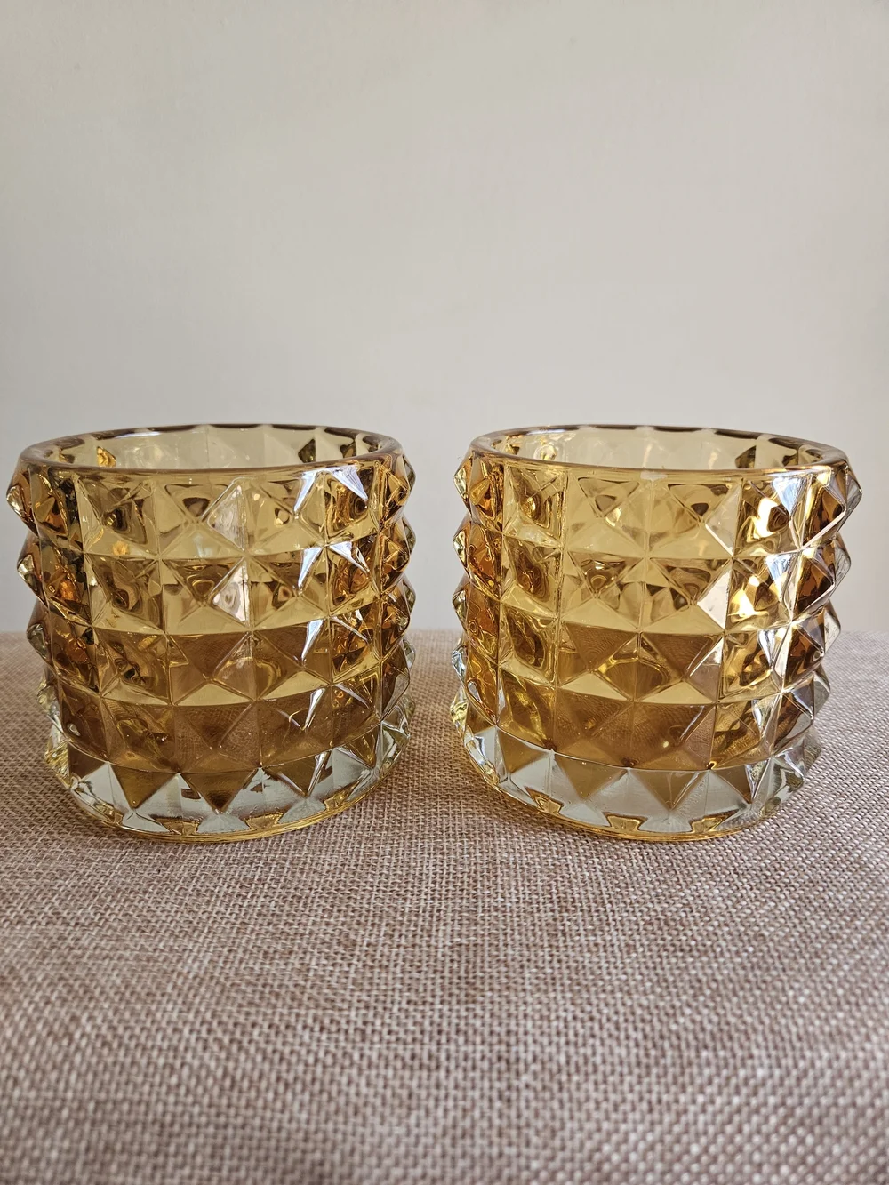 Amber Glass Candle Holders - Set Of‎ 2